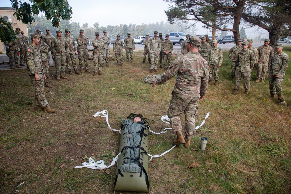 Soldiers with the 10th Mountain Division conducted a cold weather, medical and CASEVAC training lane during Alpine Readiness Week, Oct. 2, 2023, on Fort Drum, New York.