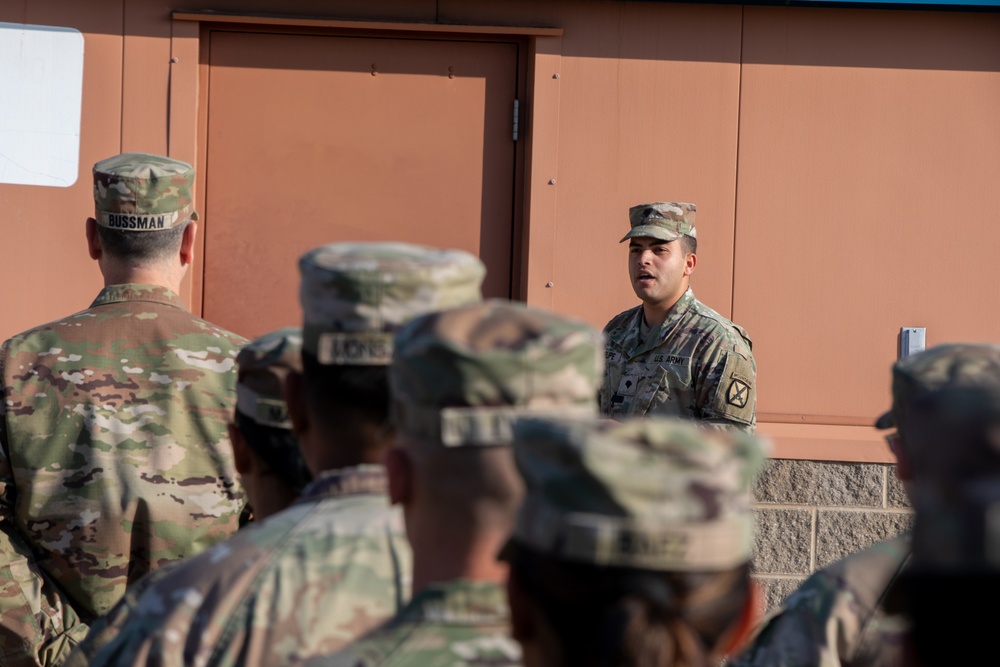 Spc. Marrupe Speaks to Soldiers at a Formation