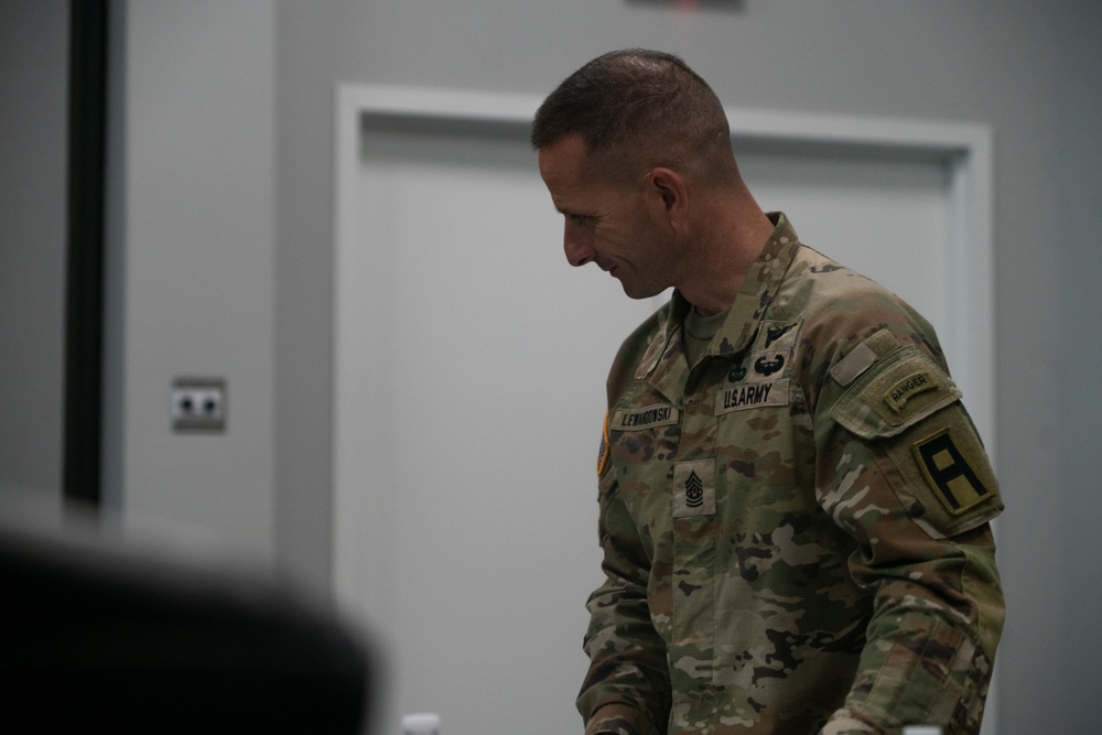 CSM Evan Lewandowski visits the 174th Infantry Brigade