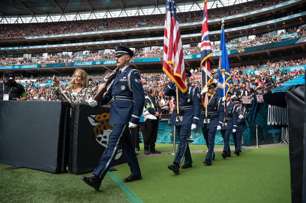 RAF Mildenhall Honor Guard participates in 2023 London NFL Game