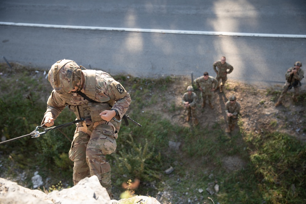 Soldiers with the 10th Mountain Division conducted a rappelling and rope management lane during Alpine Readiness Week, Oct. 3, 2023, on Fort Drum, New York.