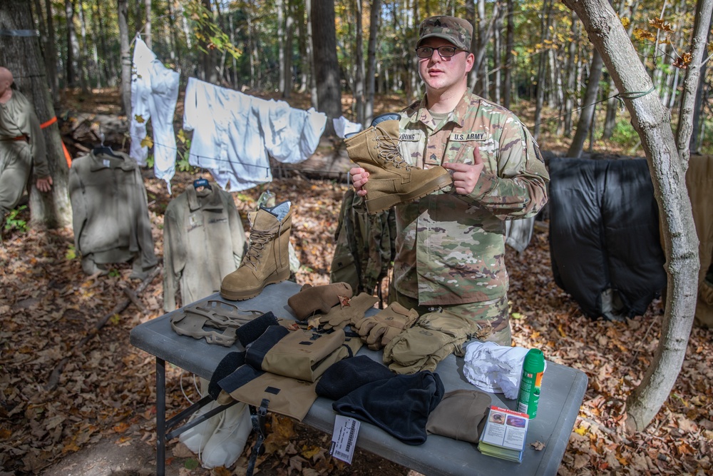 Soldiers with the 10th Mountain Division conducted winter survivability and field craft training during Alpine Readiness Week, Oct. 3, 2023, on Fort Drum, New York.