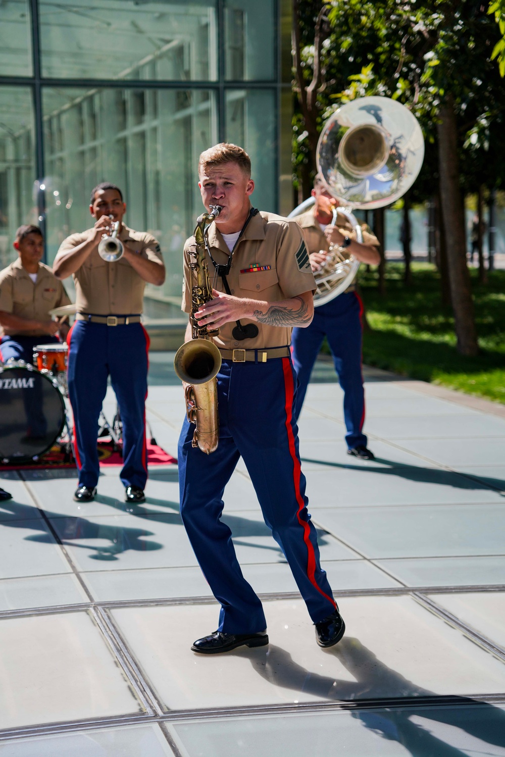 Old Breed Brass Band Performs at Salesforce Park Ampitheatre