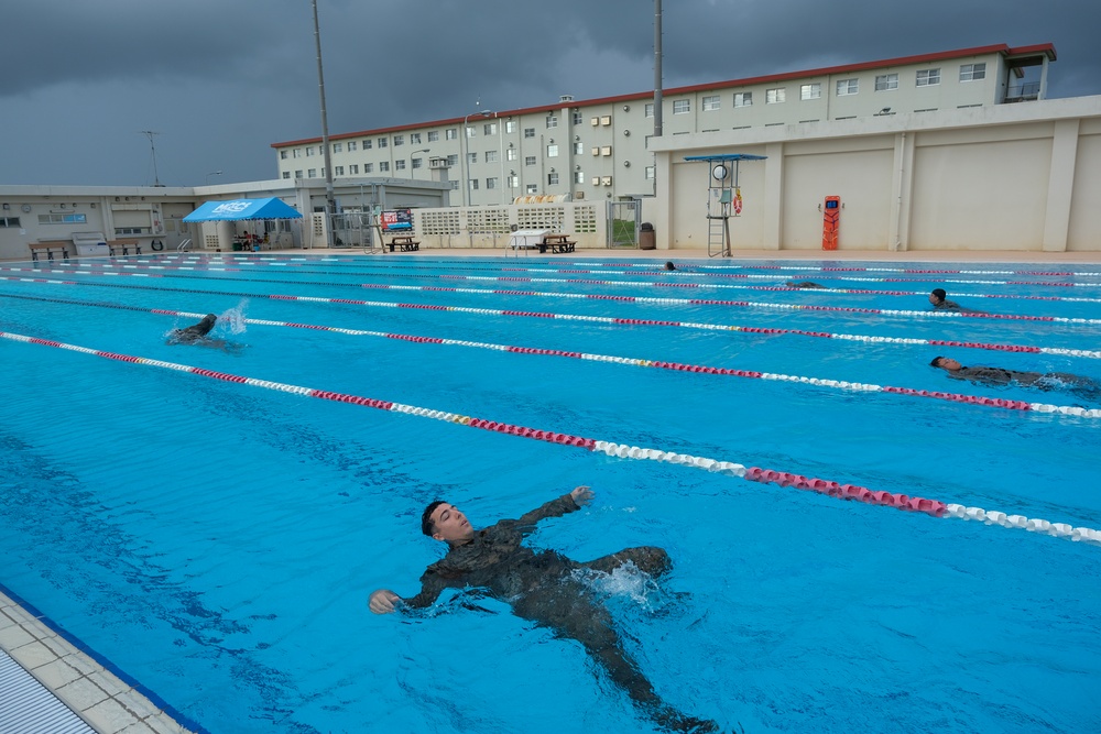 Marines with the 31st MEU conduct basic swim qualification