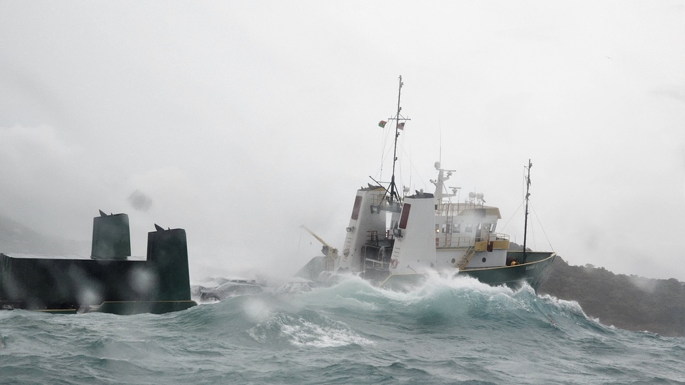 Coast Guard rescues 12 persons forced to abandon an aground cargo vessel off the coast of St. Thomas, U.S. Virgin Islands