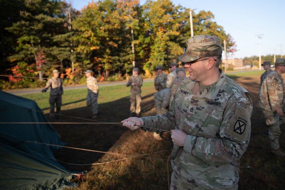 Soldiers with the 10th Mountain Division conducted a winterization training lane during Alpine Readiness Week, Oct. 4, 2023, on Fort Drum, New York.