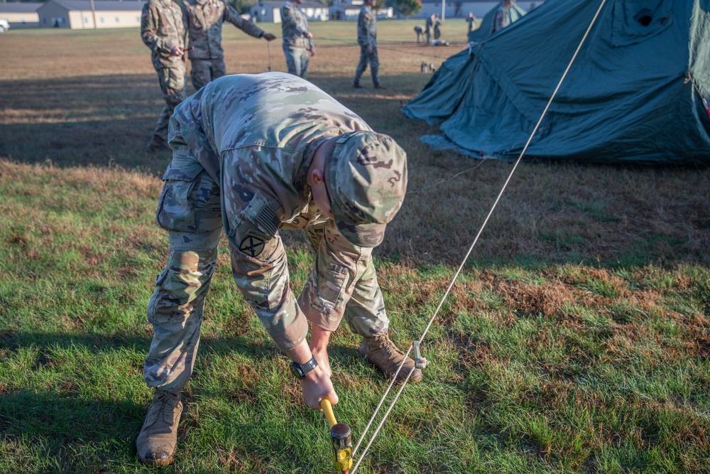 Soldiers with the 10th Mountain Division conducted a winterization training lane during Alpine Readiness Week, Oct. 4, 2023, on Fort Drum, New York.