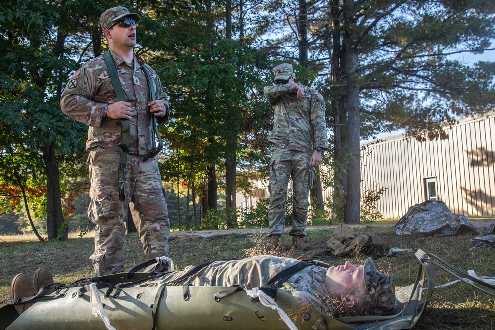 Soldiers with the 1st Battalion, 32nd Infantry Regiment, 10th Mountain Division conducted a cold weather, medical and CASEVAC training lane during Alpine Readiness Week on Fort Drum, New York, Oct. 4, 2023