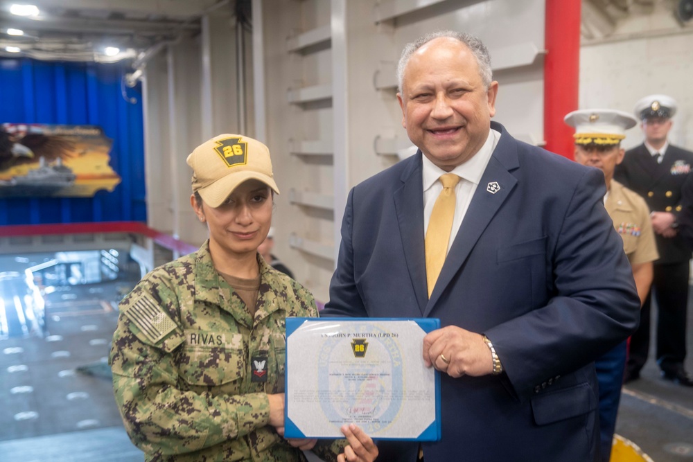 Secretary of the Navy visits the crew of USS John P. Murtha