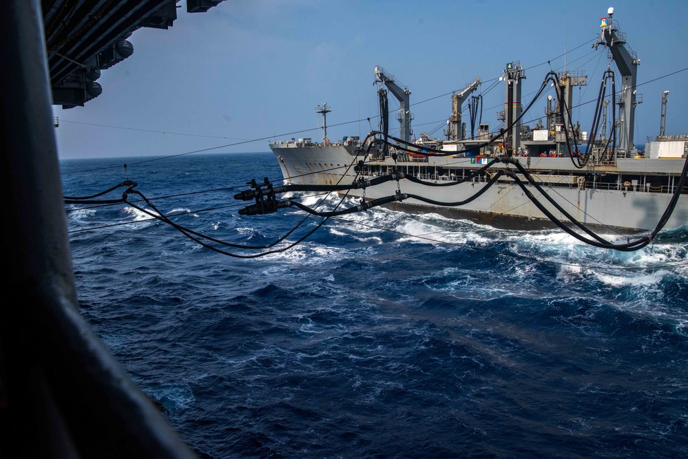 USS Ronald Reagan (CVN 76) conducts fueling-at-sea with USNS Rappahannock (T-AO 204)