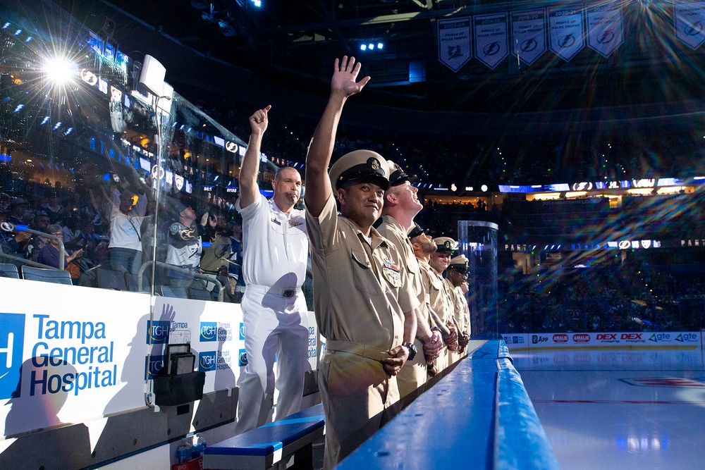USS Jack H Lucas Crew Honored at Tampa Bay Lightning Game