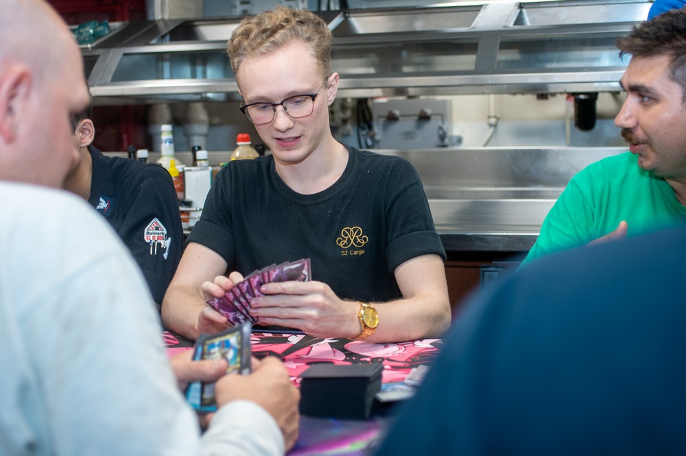 USS Ronald Reagan (CVN 76) Sailors play card games hosted by MWR