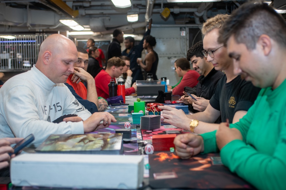 USS Ronald Reagan (CVN 76) Sailors play card games hosted by MWR