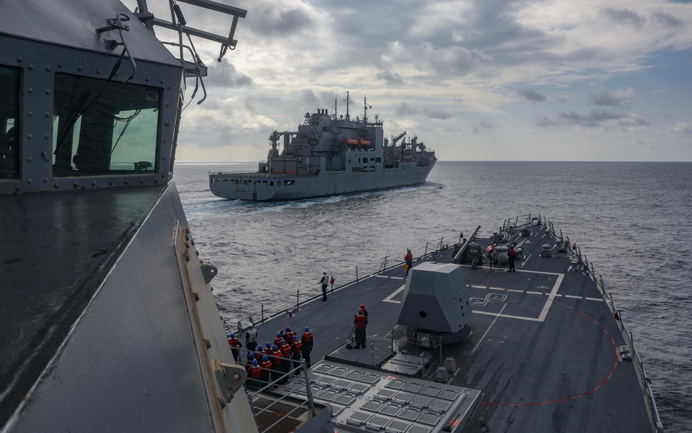 USS Dewey (DDG 105) Conducts Underway Replenishment with USNS Wally Schirra (T-AKE 8) While Operating in the South China Sea