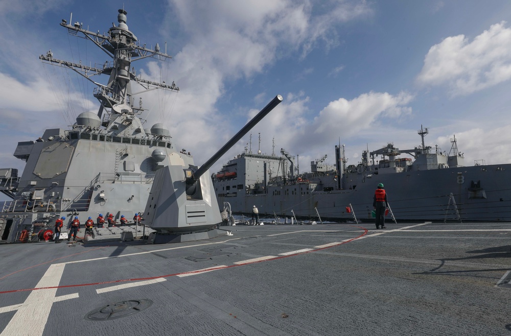 USS Dewey (DDG 105) Conducts Underway Replenishment with USNS Wally Schirra (T-AKE 8) While Operating in the South China Sea