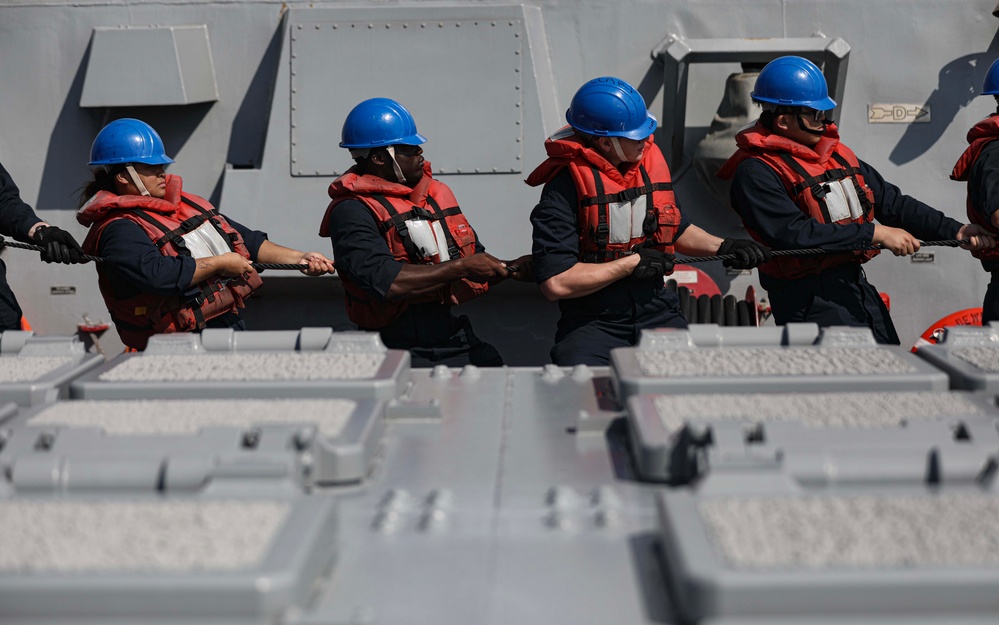 USS Dewey (DDG 105) Conducts Underway Replenishment with USNS Wally Schirra (T-AKE 8) While Operating in the South China Sea