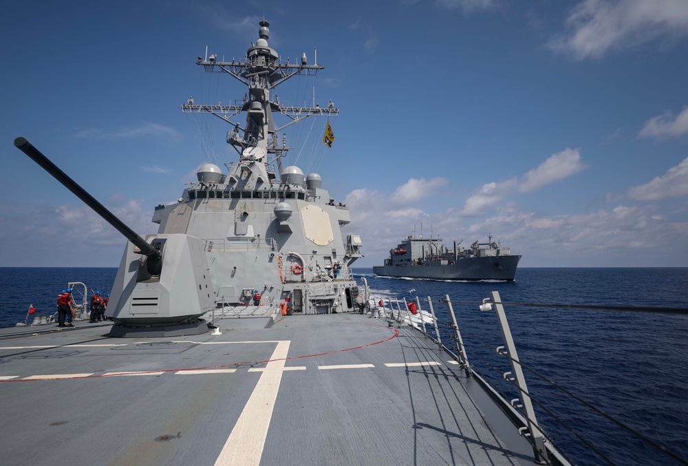 USS Dewey (DDG 105) Conducts Underway Replenishment with USNS Wally Schirra (T-AKE 8) While Operating in the South China Sea