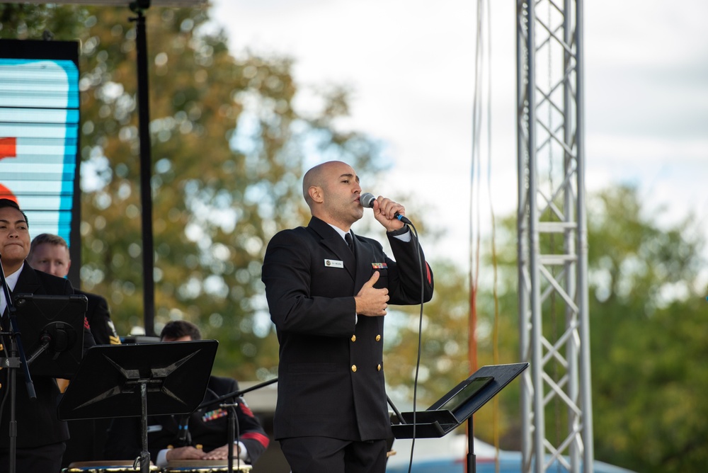 The U.S. Navy Band Cruisers Latin Ensemble performs at Fiesta Baltimore 2023 in Patterson Park in Baltimore, MD