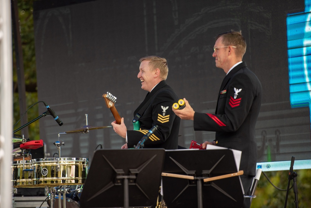 The U.S. Navy Band Cruisers Latin Ensemble performs at Fiesta Baltimore 2023 in Patterson Park in Baltimore, MD