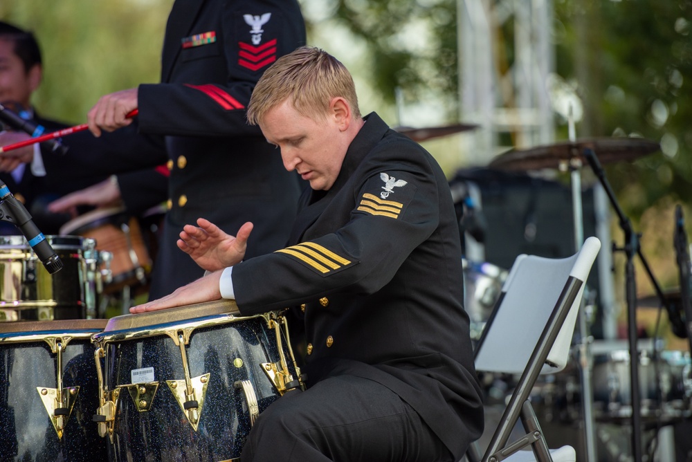 The U.S. Navy Band Cruisers Latin Ensemble performs at Fiesta Baltimore 2023 in Patterson Park in Baltimore, MD