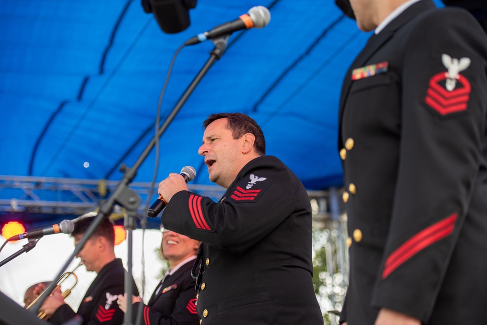 The U.S. Navy Band Cruisers Latin Ensemble performs at Fiesta Baltimore 2023 in Patterson Park in Baltimore, MD