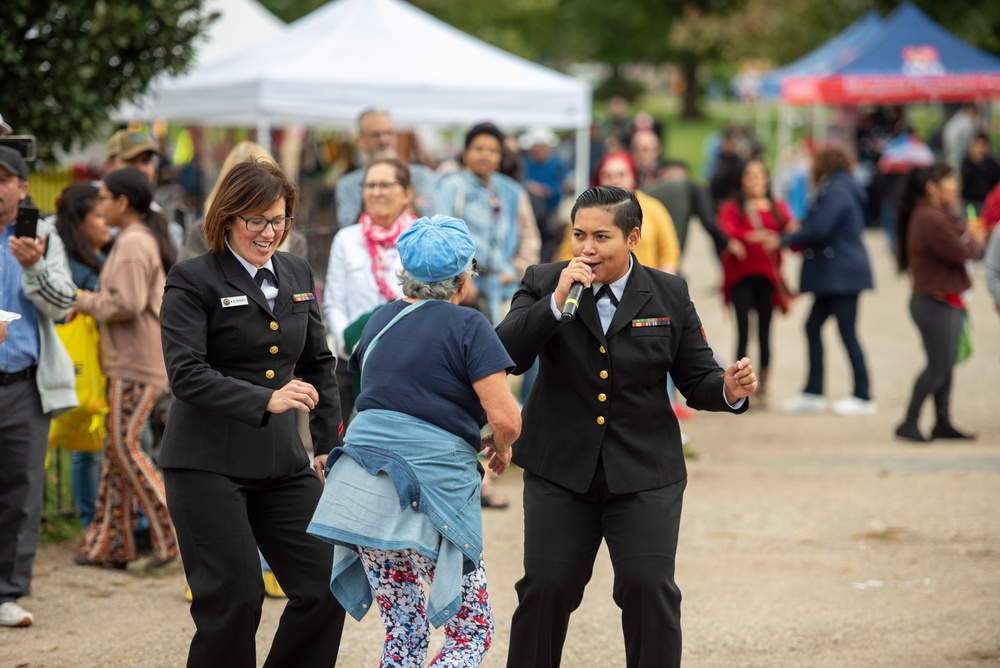 The U.S. Navy Band Cruisers Latin Ensemble performs at Fiesta Baltimore 2023 in Patterson Park in Baltimore, MD