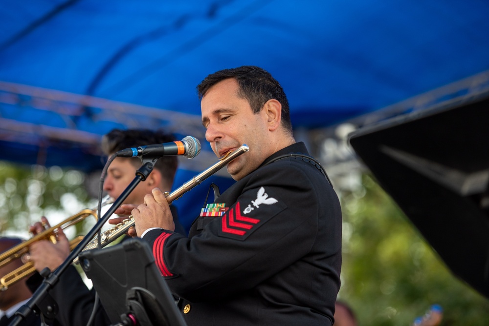 The U.S. Navy Band Cruisers Latin Ensemble performs at Fiesta Baltimore 2023 in Patterson Park in Baltimore, MD