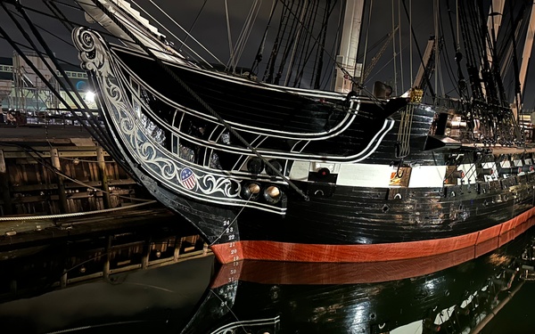 USS Constitution at night