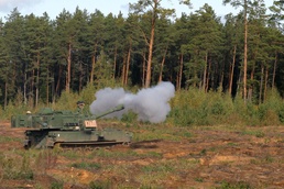 Task Force Marne Paladin crews provide artillery support during Exercise Iron Wolf