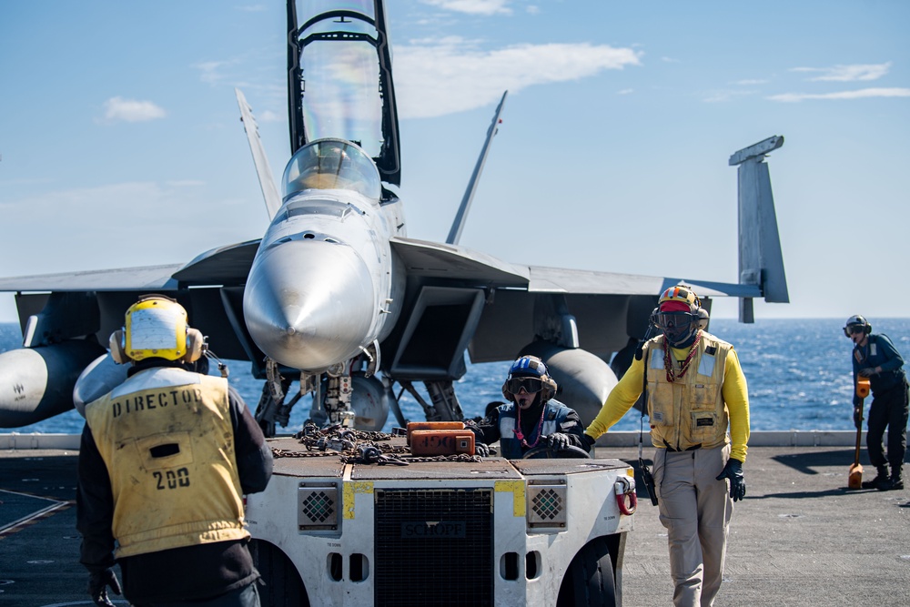 USS Ronald Reagan (CVN 76) Sailors conduct flight operations