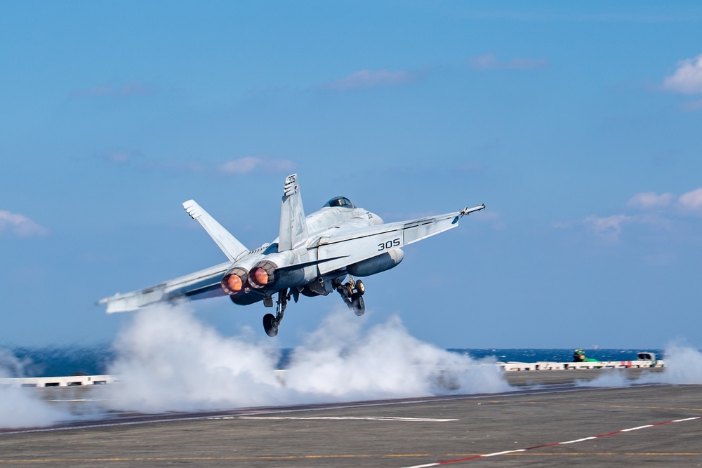 USS Ronald Reagan (CVN 76) Sailors conduct flight operations