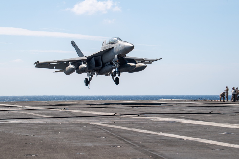 USS Ronald Reagan (CVN 76) Sailors conduct flight operations