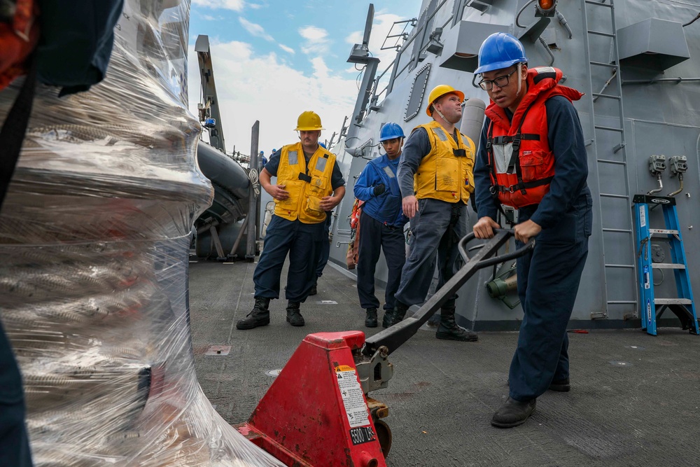 USS Shoup conducts replenishment-at-sea with USNS Carl Brashear