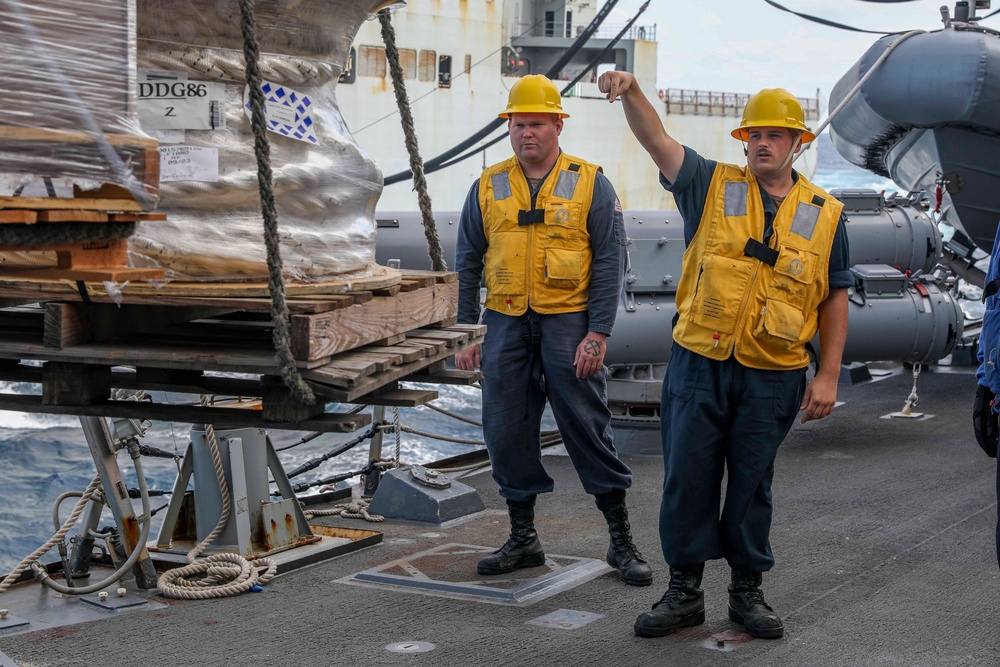 USS Shoup conducts replenishment-at-sea with USNS Carl Brashear