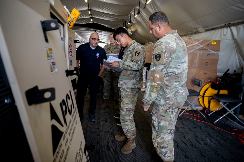 U.S. Army Materiel Command and 44th Medical Brigade get hands-on training with the Expeditionary Deployable Oxygen Concentration System (EDOCS) at USAMMDA