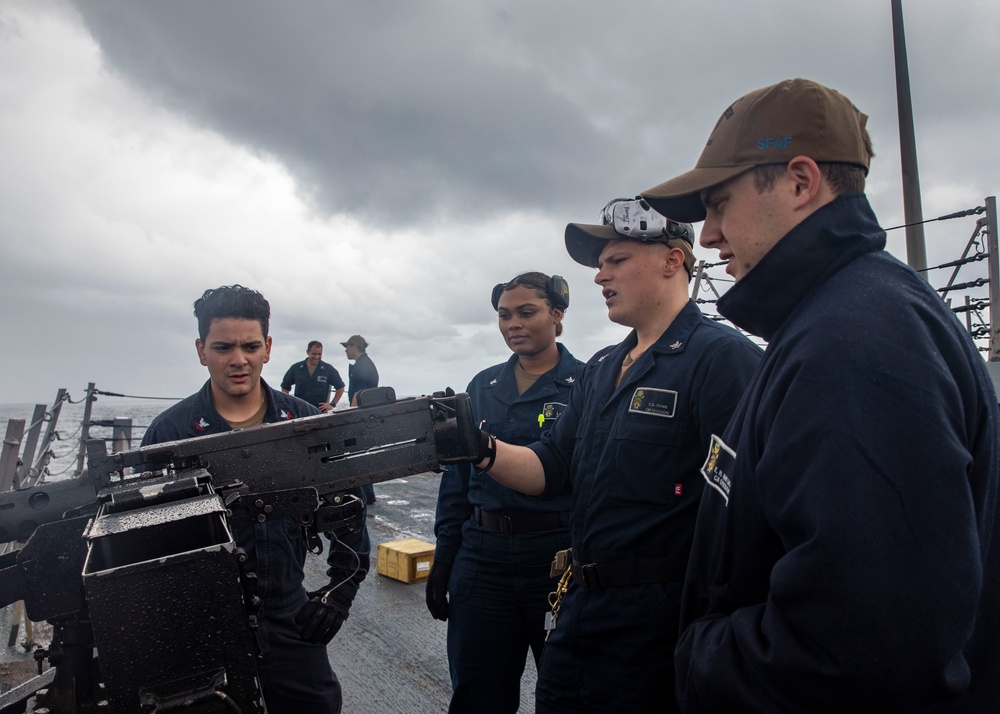 Sailors aboard USS John Finn (DDG 113) Conduct Crew-Serve Weapons Requalificaton, Oct. 8