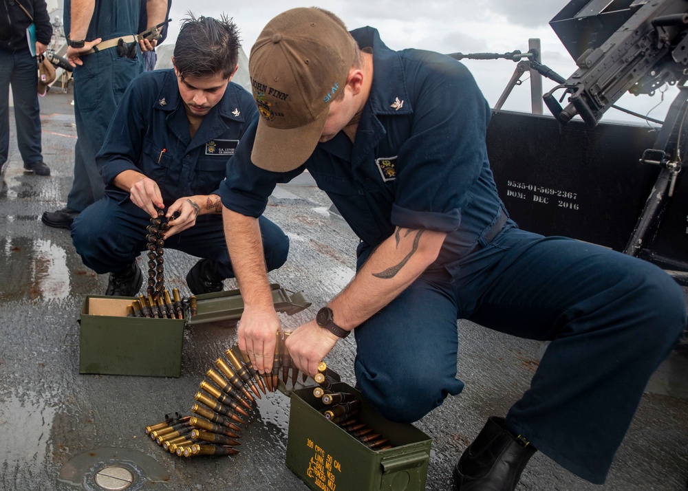 Sailors aboard USS John Finn (DDG 113) Conduct Crew-Serve Weapons Requalificaton, Oct. 8