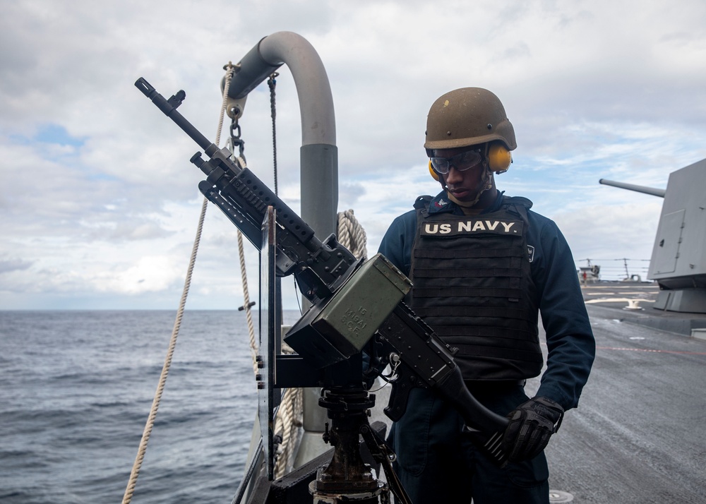 Sailors aboard USS John Finn (DDG 113) Conduct Crew-Serve Weapons Requalificaton, Oct. 8