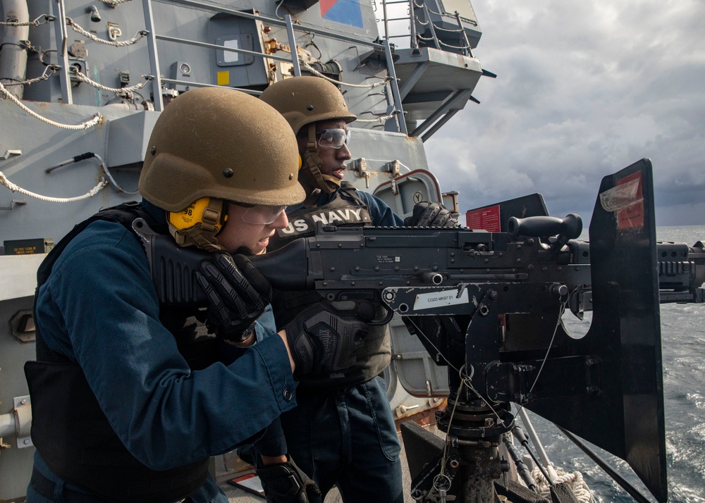 Sailors aboard USS John Finn (DDG 113) Conduct Crew-Serve Weapons Requalificaton, Oct. 8