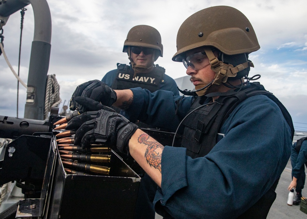 Sailors aboard USS John Finn (DDG 113) Conduct Crew-Serve Weapons Requalificaton, Oct. 8