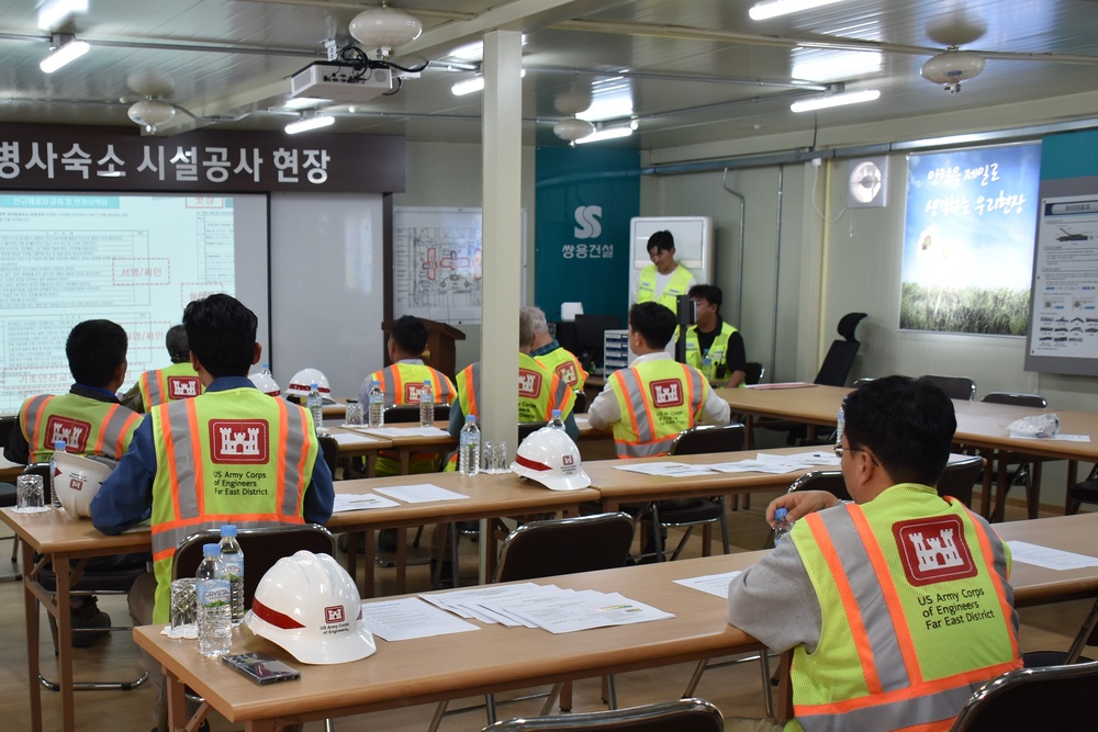 Army Engineers emphasize safety at unaccompanied enlisted personnel housing under construction on Camp Humphreys