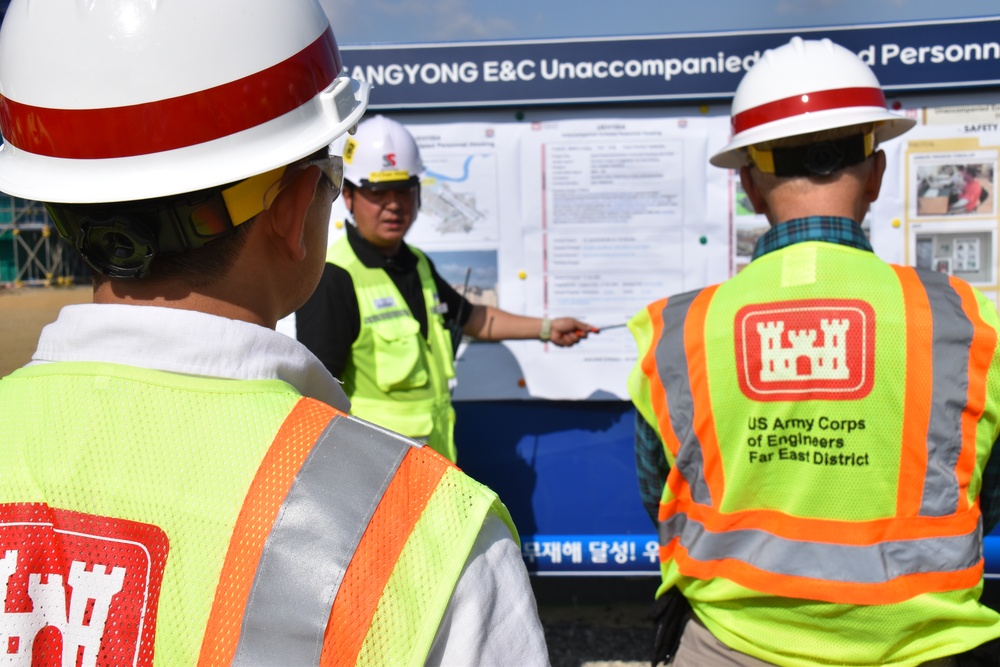 Army Engineers emphasize safety at unaccompanied enlisted personnel housing under construction on Camp Humphreys