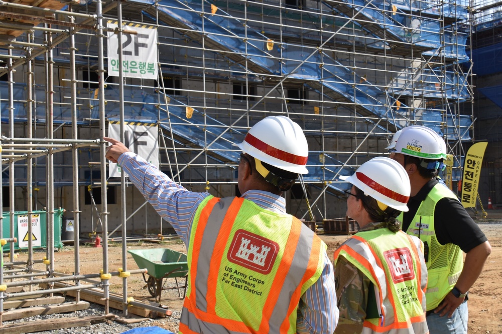 Army Engineers emphasize safety at unaccompanied enlisted personnel housing under construction on Camp Humphreys