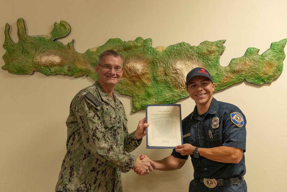 Fire Captain Jonathan Torrez receives JCOQ at NSA Souda Bay