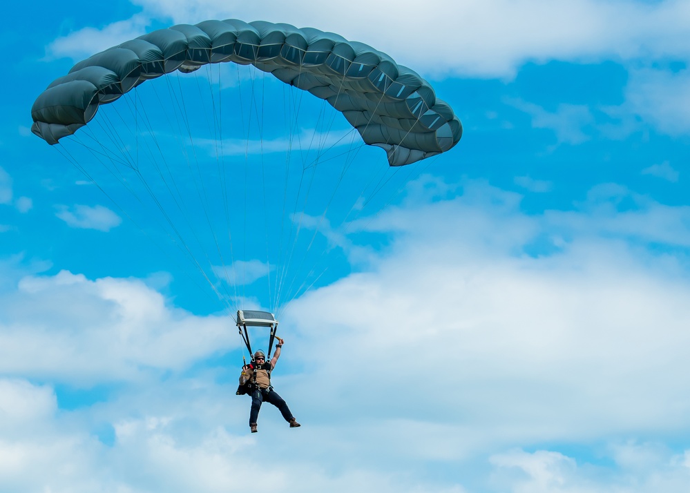 Pararescue teams compete in precision parachuting during PJ rodeo