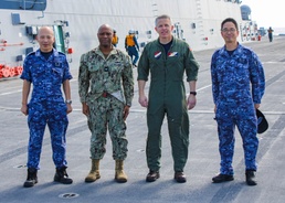 Carrier Strike Group 5, Destroyer Squadron 15 leaders visit JS Hyuga during trilateral training event