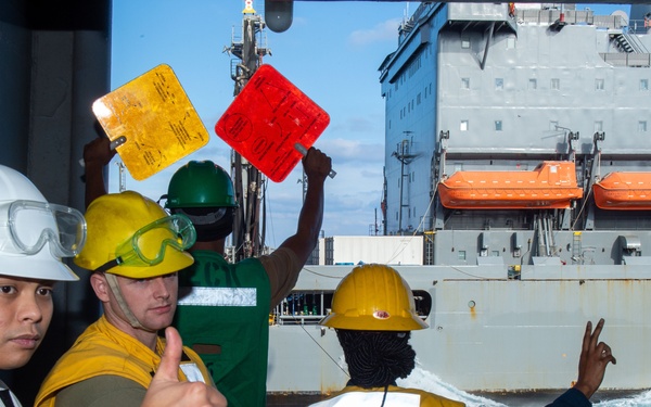 USS Ronald Reagan (CVN 76) conducts fueling-at-sea with USNS Rappahannock (T-AO 204)