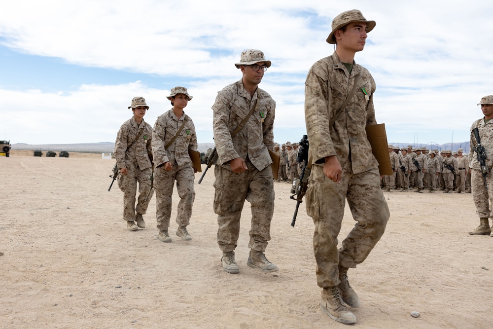 Marines with 1ST LAR receive achievement awards for their exceptional work during a concurrent exercise