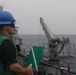 Sailors aboard the USS Rafael Peralta (DDG 115) conducts a replenishment-at-sea with Royal Canadian Navy supply ship MV Asterix in the South China Sea