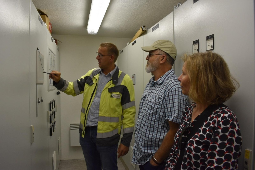 Frank Nesselberger, Deputy Director of the Technical Operations for the county of Landstuhl, explaining one of the water systems to Public Health Command Europe staff at the facility in Schopp, Germany.